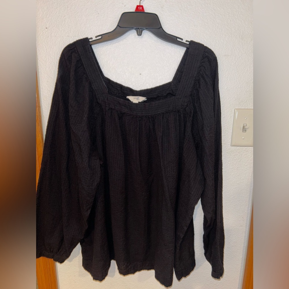 Terra&Sky Black Linen long sleeve top